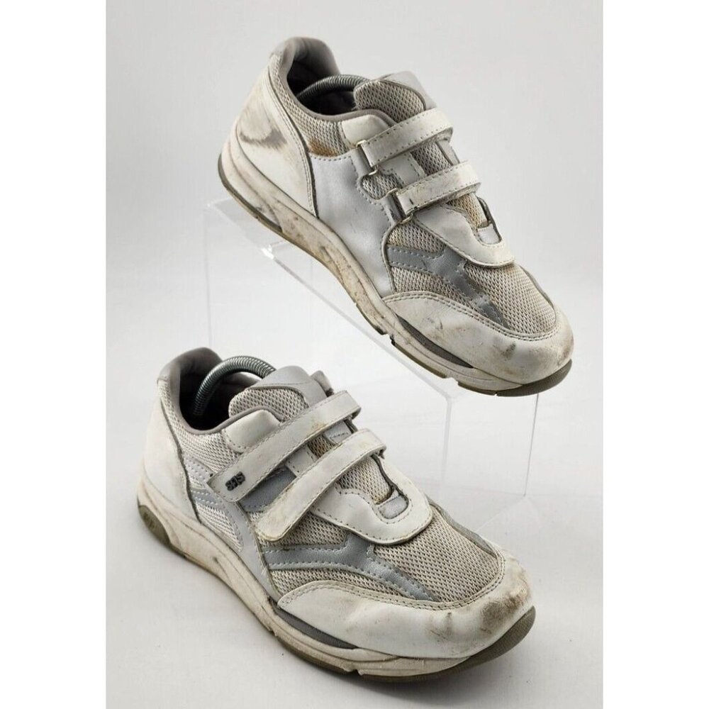 SAS TMV Comfort Walking Shoes Leather EZ Strap White Sneakers Women Size‎ 7.5 W
